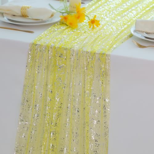 3Pcs Yellow Table Runner Silver Metallic Foil Shimmer Sheer Gauze 10FT
