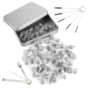 70 PCS 1/2 Inch Pipe Screens, Adjustable Size Stainless Steel Mesh, Reusable 0.5 Inch Pipe Filters with Tapered Design, Includes Portable Cleaning Tool and Brush, and Stainless Steel Storage Box