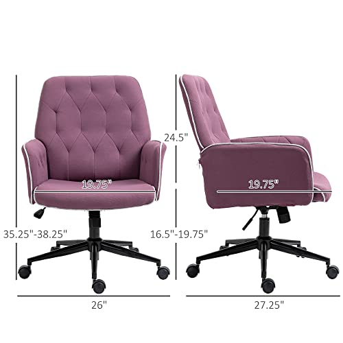 Vinsetto Modern Mid-Back Tufted Spandex Home Office Desk Chair With Adjustable Height, Swivel Adjustable Task Chair With Padded Armrests, Purple #TOP2