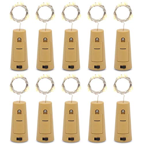 One94Store 20 LED Wine Bottle Cork Copper Wire String Lights – 2M Battery Operated Warm White, Pack of 10, Romantic Decor, Valentine Day Gift, Love Gift for Her, Couple Gift