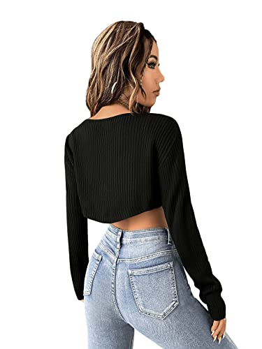 Verdusa Women's Long Sleeve Open Front Knitted Shrug Crop Cardigan Sweater Black S #TOP1