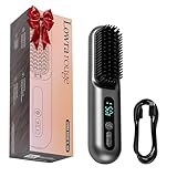 LOWRA ROUGE Cordless 2 in 1 Hair Straightener Brush, 30s Fast Heating Portable Mini Hair Straightening Brush for Travel, Usb Recharge & On-The-Go with Anti-Scald & Auto-Off Function-Black