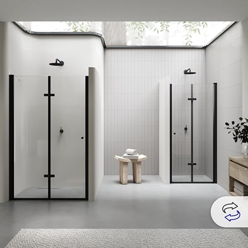 i-flair Duschtür Einzelfalttür MILA 84-87,5cm Höhe 195cm Nischentür in Klarglas mit NANO und schwarze Aluminiumprofile - DK822