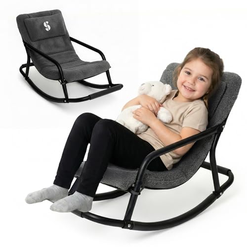 Special Supplies Sensory Boucle Rocking Chair for Kids - Comfortable Kids Rocker- Versatile Floor Chair with Soft Fabric and Stability for Playroom, Bedroom, or Nursery (Ages 3+) - Charcoal