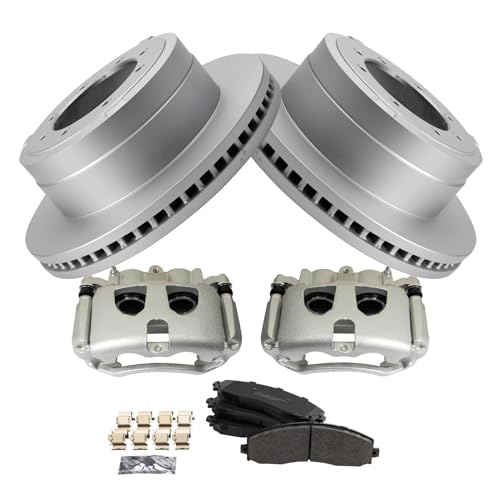 Image of TRQ Rear Brake Pad, Caliper, & Rotor Kit Semi-Metallic Compatible with 2013-2019 Ford F-350 Super Duty 2013-2014 F-450 Super Duty