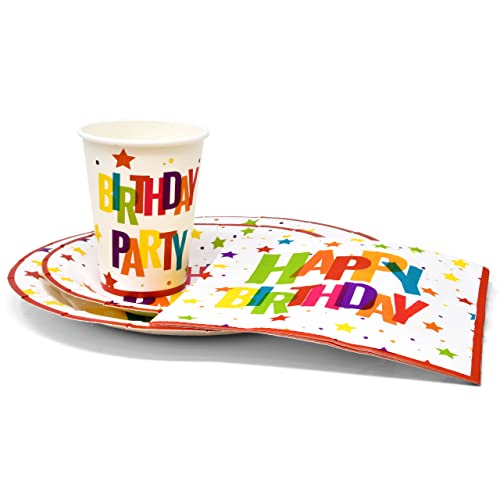Happy Birthday Party Supplies Tableware Set 24 9" Dinner Plates 24 7" Plate 24 9 Oz. Cups 24 Lunch Napkins For Adult Teens Kids Boys Girls Rainbow Stars B-Day Parties Disposable Paper Goods Decoration #TOP1