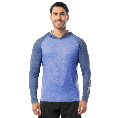 Realtree Men's Long Sleeve Patriotic Performance Fishing Hoodie, Cationic Woodcut Sleeve, Medium