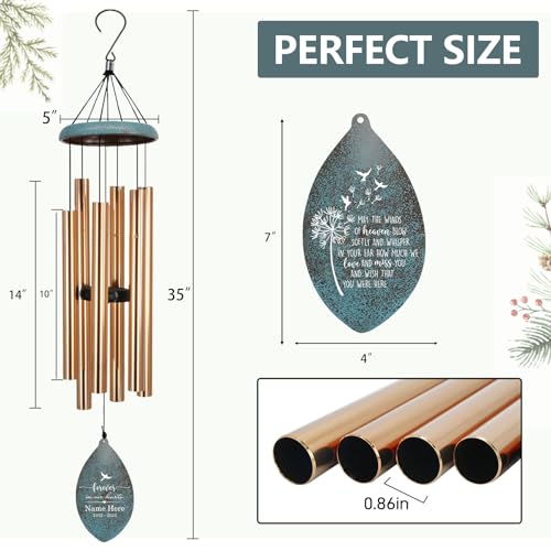 Image of Memorial Wind Chimes for Loss of Loved One, Produced in Texas Personalized Deep Tone Wind Chimes Memorial Gifts in Memory of a Loved One, Best Bereavement Gift Idea for Sympathy