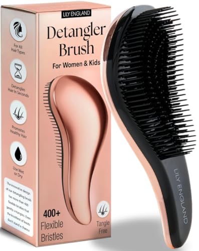 Lily England Teen Girl Gifts Trendy Stuff - Gentle Detangler Hair Brush for Curly, Thick, Straight & Natural Hair - Attractive Gift for Teen Girls with Flexible Bristles for Wet & Dry Hair, Rose-Gold