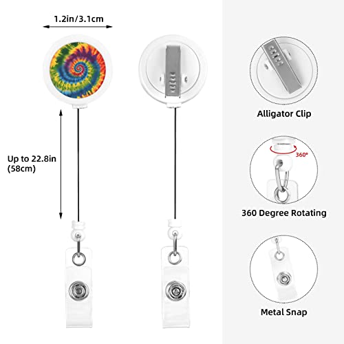 Tribal Ethnic Tie Dye Spiral Colorful Retractable Badge Holders With Alligator Clip Name Tag Card Lanyard Badge Reels 360° Swivel Buckle Hanging Key Chain Doctor Volunteer Student Gift #TOP2