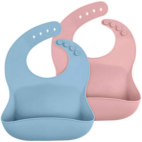 Image of WeeSprout Waterproof Silicone Baby Bibs (Set of 2) | Pocket to Catch Food