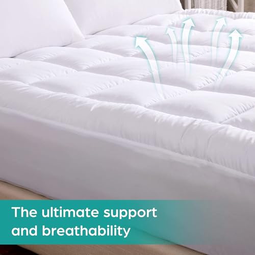 Image of WhatsBedding Waterproof Mattress Topper Twin Size Cotton Top Down Alternative Filling Pillowtop Mattress Topper Cover-Fitted Quilted