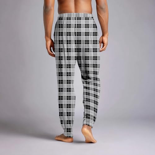 Mens Sleep Pants Lightweight Loungewear Plaid Pajama Pants with Pockets Big and Tall Drawstring Jogger Bottoms4