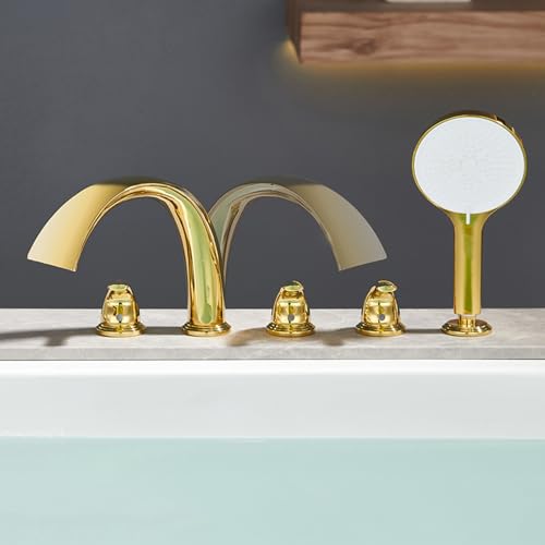 Robinet cascade gold brossé pour baignoire avec sa douchette chic - 5