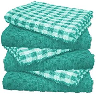 A & B TRADERS 100% Cotton Terry Tea Towels Packs (Sets of 2, 3, 6, 12 or 15) Egyptian Mono Check Superdry Soft Professional Hotel Quality Kitchen Dish Cloth (Green, 6)
