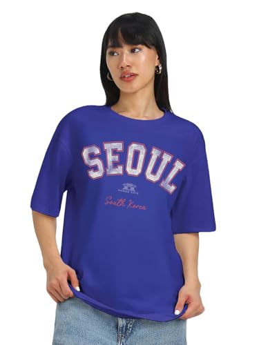 Image of JUNEBERRY Round Neck Drop Shoulder Round Neck Black & White Graphic Printed Pure Cotton Oversized Baggy Fit Half Sleeve T-Shirt for Women & Girls (Sizes: S to 2XL)