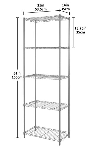 JEROAL 5-Tier Wire Shelving Unit, Multipurpose Standing Storage Shelves Metal Display Rack for Pantry Laundry Bathroom Kitchen Garage Closet Organization,350LbS Capacity,13.8" D×21" W×61" H,Gray - Thumbnail 3
