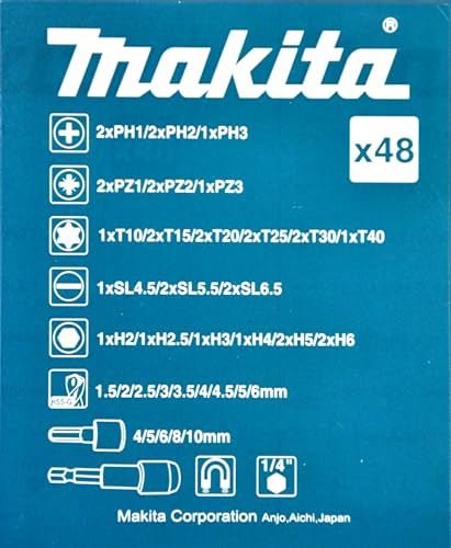 Jogo de 48 Peças Brocas e Soquetes Makita