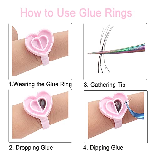 Glue Rings For Eyelash Extension,300Pcs Smart Lash Glue Rings,Disposable Eyelash Glue Holder Glue Cups Rings,Heart Shape Fan Blossom Volume Lash Glue Holder False Eyelash Lash Extension Supplies Pink #TOP3