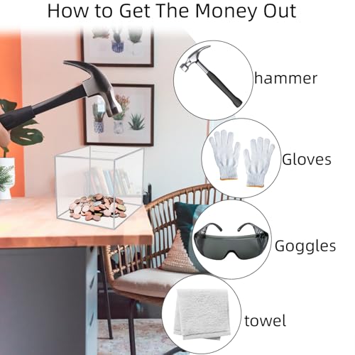 15 × 15cm Acrylic Piggy Bank Break to Open Square Money Box for Adults Acrylic Money Saving Box 6"× 6"× 6", Transparent - 7