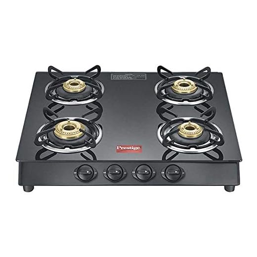 Prestige Mavel Glass Top 4 Burner Gas Stove, Manual Ignition, Black