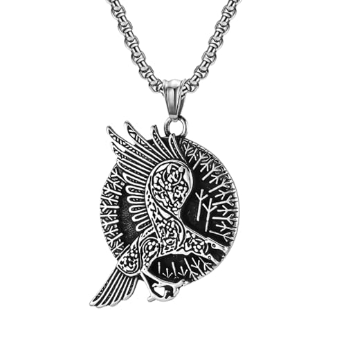 Collier corbeau viking unisexe en acier inoxydable pour look motard et celte