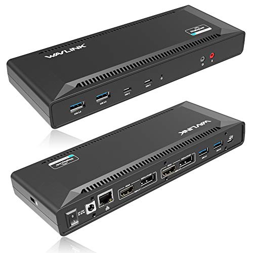 Wavlink USB C 5Kドッキング．ステーションPower Delivery充電機能付き　マルチディスプレHD/DP モニター拡張性（解像度5120×2880@60Hz）2xHDMI 2xDisplayPort、USB C Docking station千兆ギガUSB LANポート搭載、20V DC電源アダプタ付き、Power Delivery対応垂直アルミニウムデザインメーカ直営 (USB C 5K-Power Delivery機能対応)