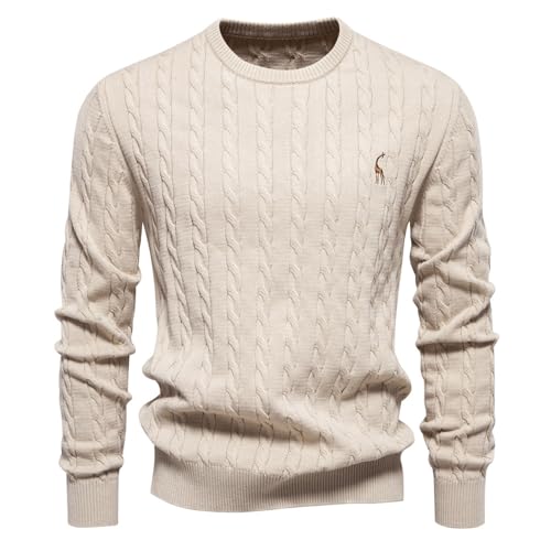 WNBEOTMen's Cotton Knitted Pullover Sweater, 95% Cotton 5% Elastic, Soft Breathable Slim Fit, Round Neck - Main Image