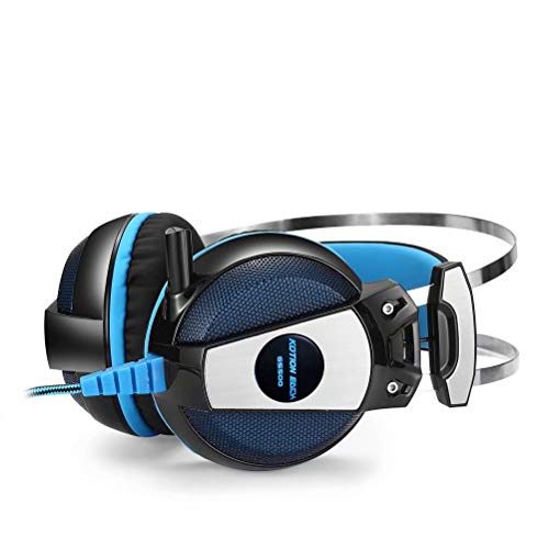 Casque écouteur bandeau gaming 3.5mm micro basse stéréo bleu noir