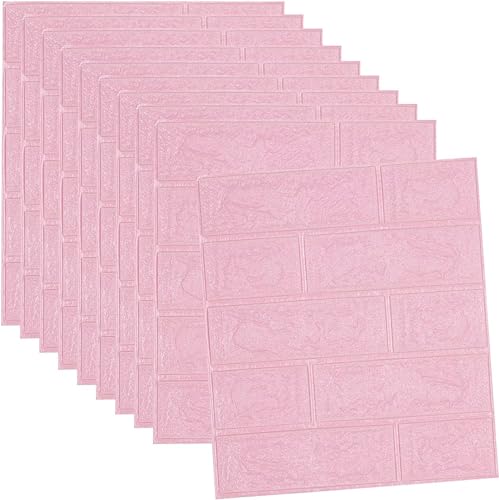 Image of Self-Adhesive Waterproof PE Foam 3D Wall Panels Wallpaper Sticker for Bathroom, Living Room, and Home Decoration (70 x 77cm, Appx. 5.8Sq Feet) (100, Pink)