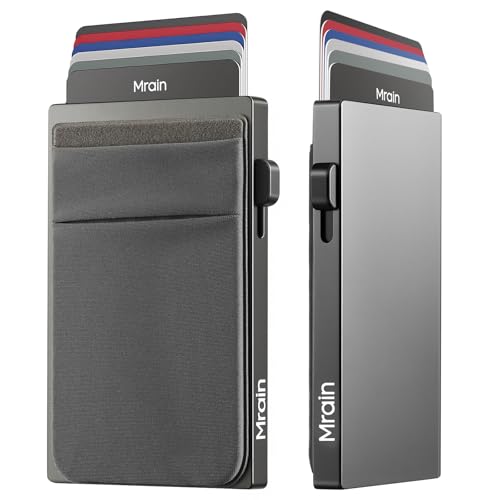Image of Slim Wallet for Men, Aluminum Credit Card Holder, Minimalist Metal Pop Up Wallet, RFID Blocking, Coin and Cash Pocket, Ultra Slim, Gift for Him (Grey)