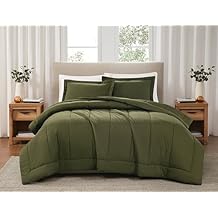 Brooklyn Loom Solid Cotton Percale Olive Green King 3 Piece Comforter Set, Solid Color Themed, Oeko-TEX Certified Confidence
