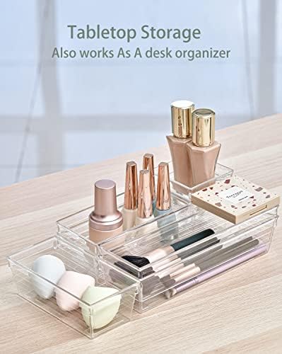 Grace Store 14 PCS Clear Plastic Drawer Organizer Tray for Makeup, Kitchen Utensils, Jewelries, and Gadgets