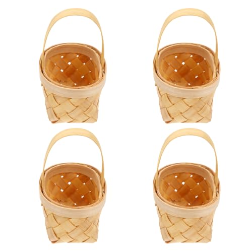 HOLIDYOYO Mini Wooden Basket Set of 4 Hand-Woven Wood Color size S 6.50
