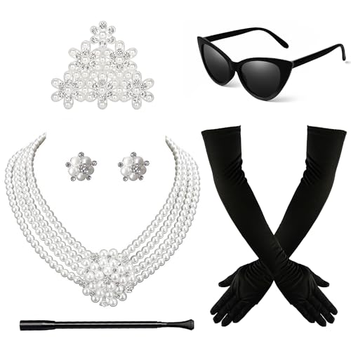 Zivyes 1920s Costume Accessories for Women Roaring 20s Flapper Costume Accessory Set Sunglasses Comb Necklace Gloves Earrings by Zivyes - Used condition - US$28.49