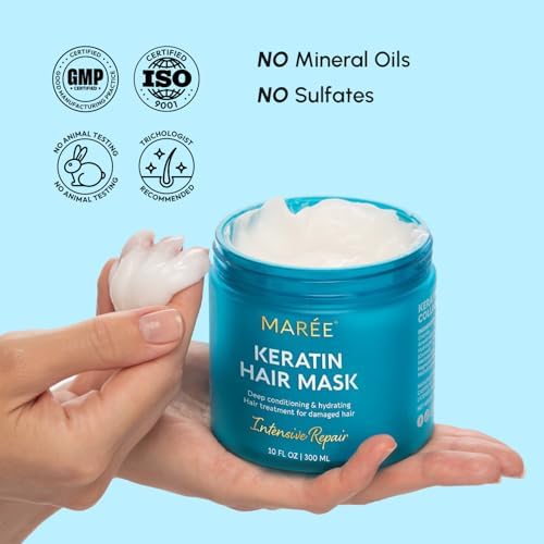 MAREE Deep Conditioning Hair Mask for Damaged Hair Treatment – Keratin Hair Care for Hydrating Growth Repair Moisturizing – Dry Curly Color Refreshing – 10 Fl Oz, White — view 8
