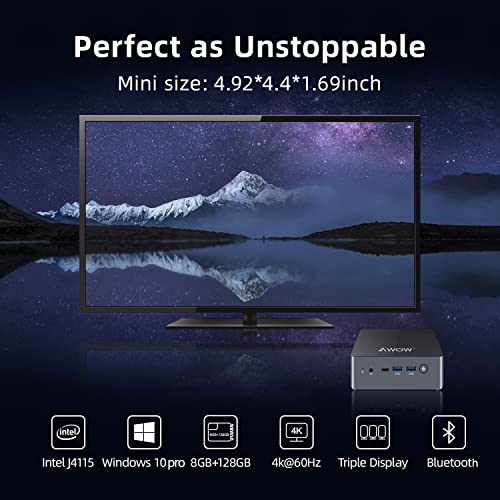 Awow Mini Pc,Intel Celeron J4125 Mini Desktop Computer Windows 10 Pro, 8Gb Ram 128Gb M.2 Ssd Micro Computer Tower Support 4K Uhd, Dual Wifi, Hdmi, Bt For Business Home Office #TOP1