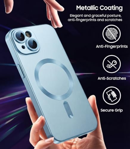 Image of DIZORO Magnetic Case for iPhone 14 Plus Cover [Compatible with MagSafe][Built-in Camera Lens Protector] Slim Soft Silicone Bumper Shockproof Metallic Luster Back Cover Phone Cases (Sierra Blue)