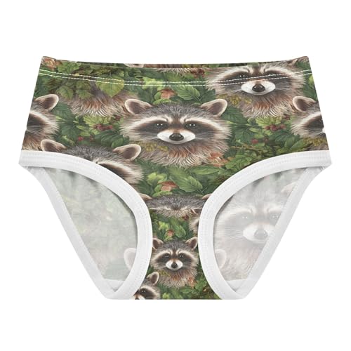 Joisal Cotton Girls Underwear Toddlers Cute Raccoons Forest Green Girl Panties Cute Fun Print Kids Undies Briefs 8-9 Years