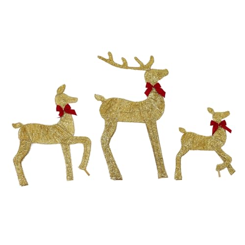 Ensemble de 3 rennes de Noël lumineux LED dorés pour décoration extérieure de festival