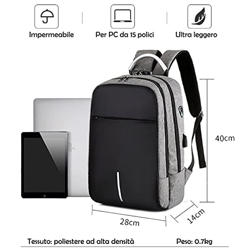 Mixroom Mochila porta PC antirrobo para ordenador portátil portátil trabajo bolsa Notebook hasta 15" con conexión USB y orificio auricular Z4, turquesa, 40 x 28 x 14 cm - imagen 4