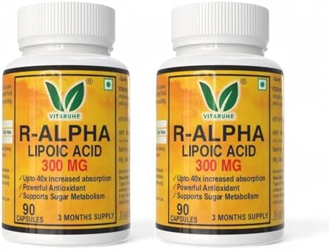 VITARUHE® R-Alpha Lipoic Acid (Combo of 2), high Dosage, 300 Mg Per Capsule, Vegan, 6 Month Treatment, Natural Form Of Thioctic Acid, Quality Product, Bioactive dietary supplement without unnecessary additives