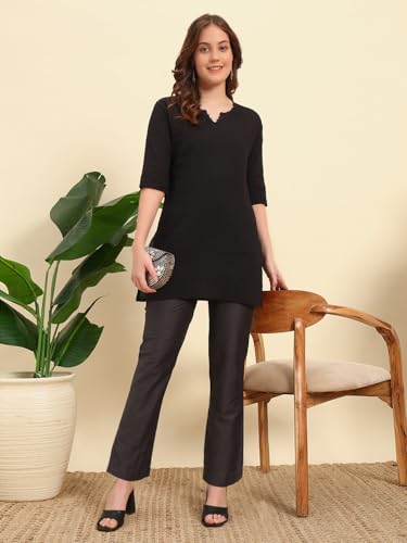 Image of Vogaan Women's Cotton Silk Pant | Half-Elasticated Waist Slim Fit Trouser for Women | Casual Pocket Pants for Office Formal Daily Use