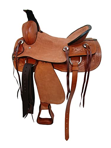 Brown Leather Western Roping Ranch Saddle 15 16 17 18 Tooled Horse Tack Set (17 Inch) #TOP3