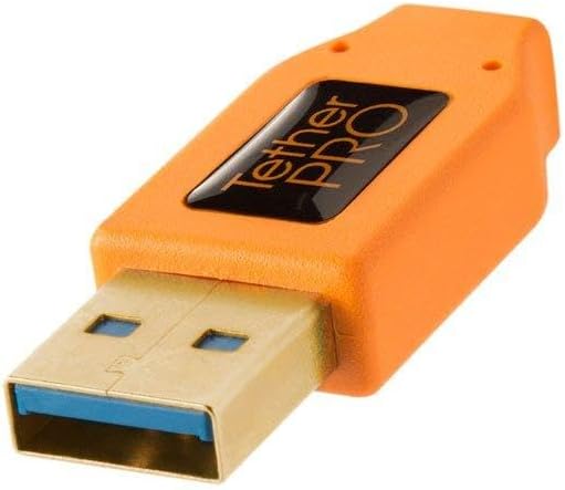 Tether Tools TetherPro USB 3.0 to Micro-B Right Angle Cable | for Fast Transfer and Connection Between Camera and Computer | High Visibility Orange | 15 Feet (4.6 m)