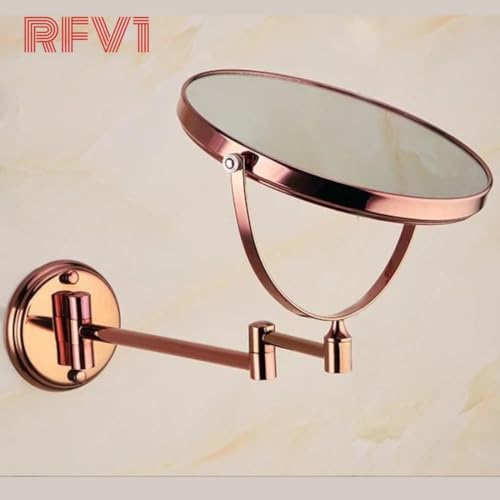 Image of Wall Mount Shaving Mirror II Makeup Mirror II Bathroom Mirror with 5X Magnifying Mirror (Rose Gold,8 Inch)