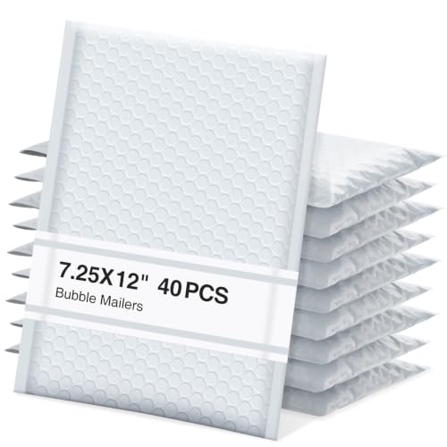 UCGOU Bubble Mailers 7.25x12" 40 Pack Usable Size 7.25x11" White Bubble Bag