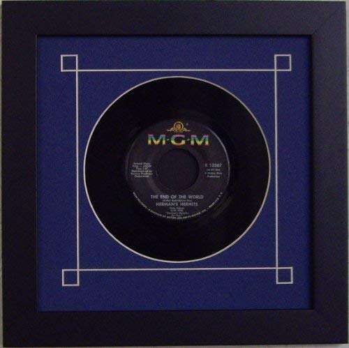 45 Single (6 7/8") Vinyl-Record Frame Featuring Dark Blue Mat Design and Solid Wood Black Matte Finish Frame