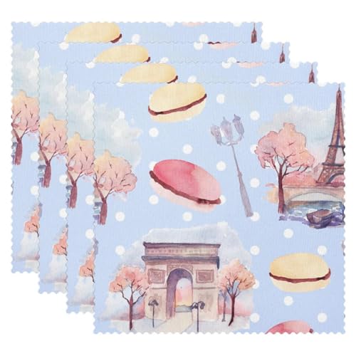 Paris Interesting Places - Juego de 4 manteles individuales cuadrados, resistentes al calor, resistentes a las manchas, para comedor, cocina, comedor, cocina, 12 x 12 pulgadas