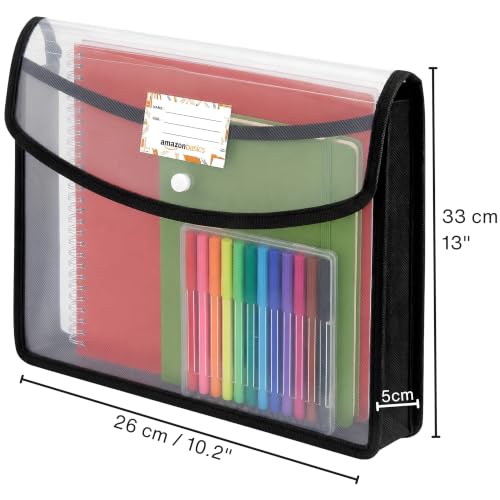Image of Amazon Basics Multicolor Horizontal Opening File Folder, Poly-Plastic Documents Organizer, Transparent A4 /Foolscap Papers File Storage Bag with Snap Button, best for Office Use | Set of 5 - Multicolor